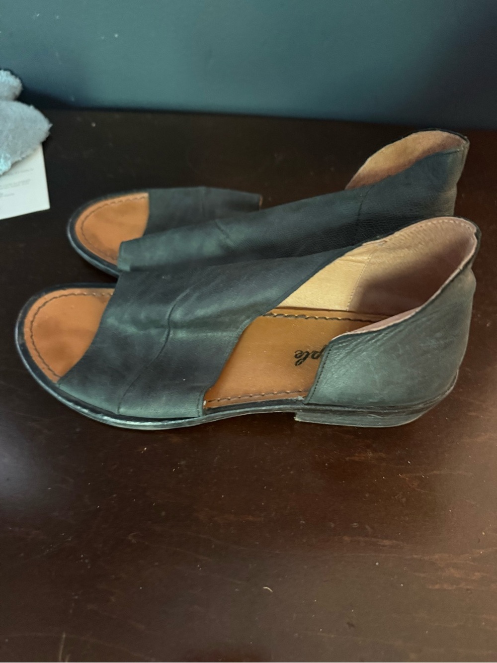 Free People Black Leather Open-Side Peep-Toe Sandals